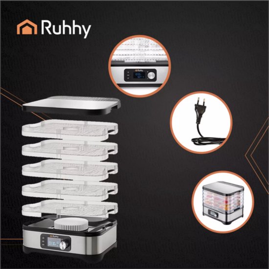 Ruhhy Voedseldroger 10L – Met LCD Timer en 5 Droogtrays Voor Champignons, Fruit en Groenten