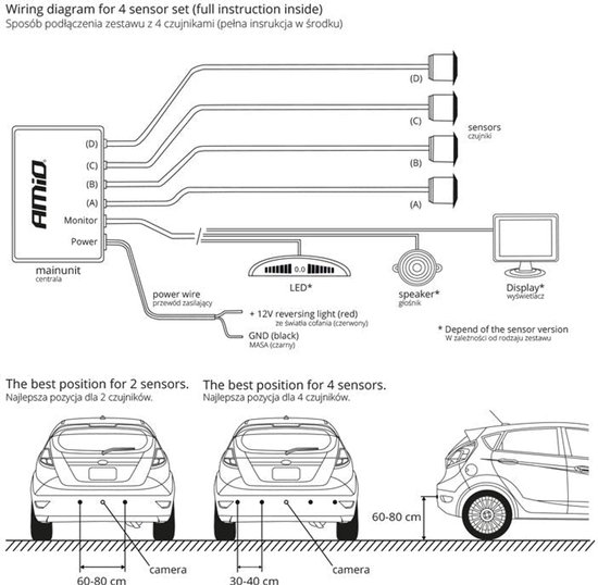 AMiO Parkeerhulpsysteem TFT01 4 3 inch LCD Beeldscherm - HD501IR Camera 4 Sensoren Wit