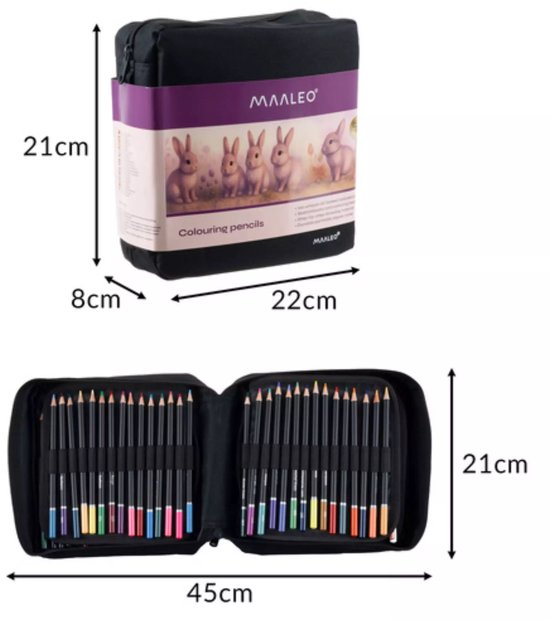 Maaleo teken- en kleurset 120 kleuren – complete creatieve potlodenset met luxe etui, schetsboek en oefenboek