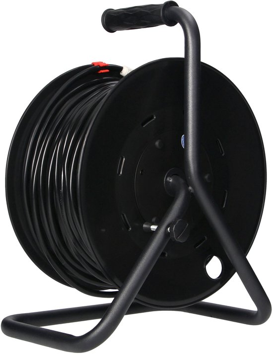 ORNO Stekkerdoos Kabelhaspel met 4 vaste stopcontacten - Verlengsnoer Schuko (type F) - 50m Verlengkabel voor buitengebruik en camping - PVC H05VV-F 3x1.5mm2 - MAX 3200W / 13.9A voor Nederland
