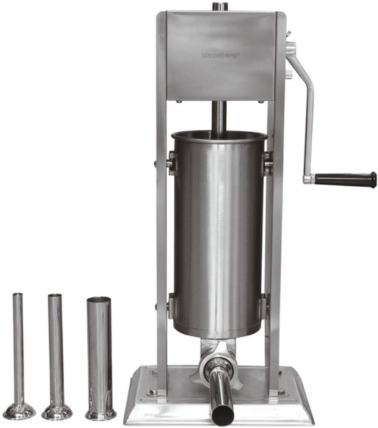 Klausberg Worstenvuller 5 kg - RVS - Verticaal Model KB-7930 - Professioneel voor Thuisgebruik - Incl. 4 Trechters - Handmatig