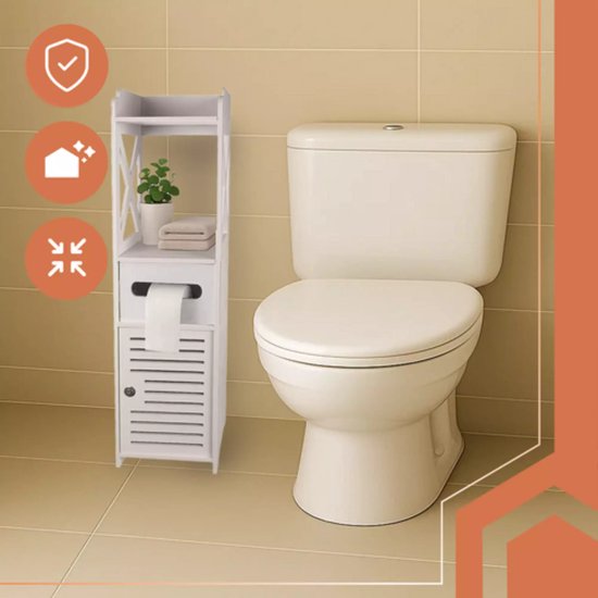 Ruhhy Badkamerkastje met Deurtje en Toiletpapierhouder – Wit 80 cm