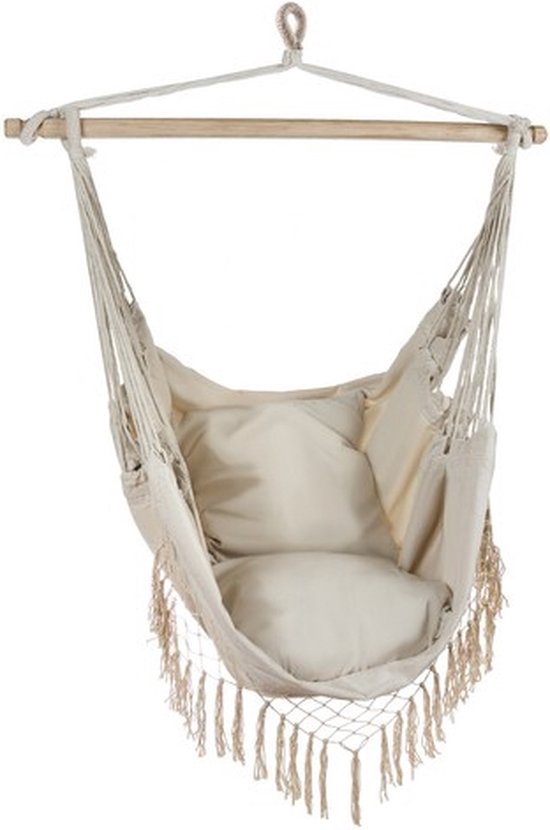 Ruhhy Beige Braziliaanse hangstoel met kussens - perfect voor tuin