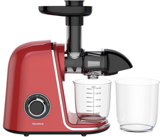 Klausberg Slowjuicer – 150W - 700ml - Groenten en Fruitpers – Met Pulpreservoir | Kersenrood | Juice Maker - Juicer met 7-Traps Perssysteem
