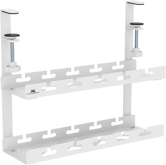 Maclean - Kabelopbergsysteem voor onder het bureau - Kabelgoot 2 niveaus - max. belasting 5kg - Wit - MC-104 W