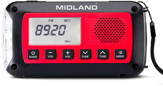 Midland ER100 Noodradio - zaklamp - dynamo - zonnecellen - AM/FM radio, 2600 MAH accu C1665