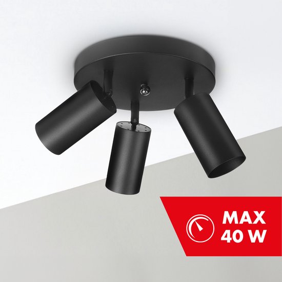 Maclean MCE362 B - Plafondlamp - 3x GU10 - Matzwart - Aluminium