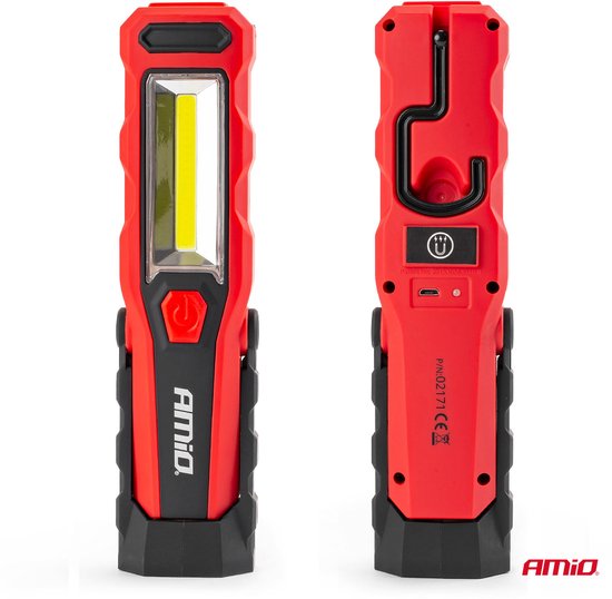 AMiO Magnetische Werklamp Looplamp Inspectie Auto Zaklamp met 12-24V en 230V Lader Rood Zwart