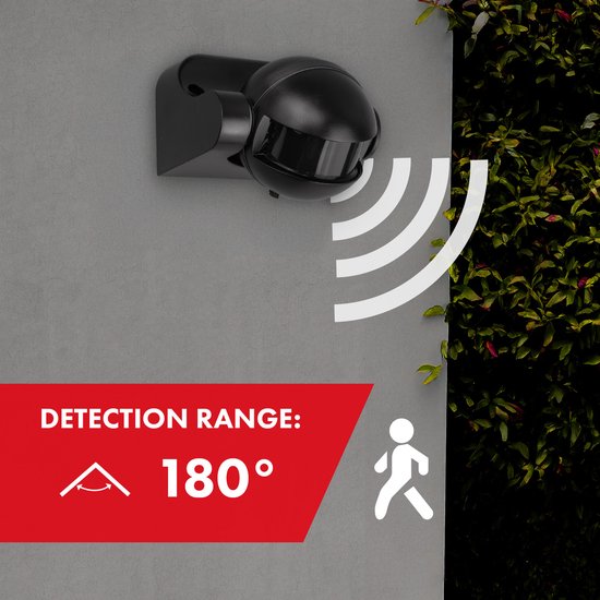 Maclean - PIR-bewegingssensor - infrarood - IP44 - zwart met zwarte afdekking - Bereik 12 m - max. belasting 300/1200 W - MCE358 B/B