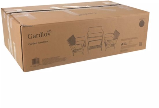 Gardlov Donkergrijze rattan tuinmeubelset met tweezitsbank, 2 stoelen en tafel met glazen blad