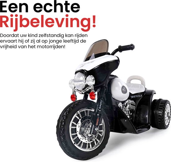 Elektrische politie chopper - trike - motor voor kinderen tot 25kg max 1-3 km/h zwart - kids motor - kindermotor - politiemotor