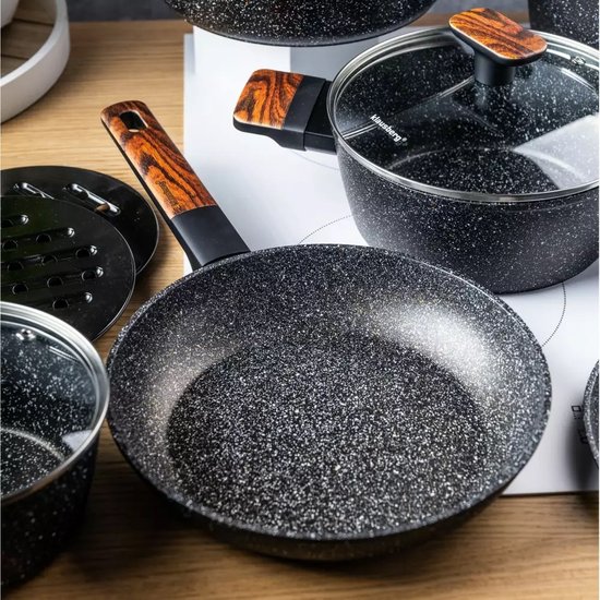 Klausberg 7831 - 12-delige Marmeren Pannenset in Zwart en bruin - Compleet en Functioneel Kookgerei met Glazen Deksels