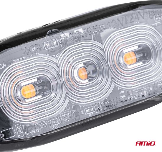AMiO Stroboscoop Zwaailicht Slanke Amber Grillmontage Flitslamp 3x3W LED R65 R10 12/24V IP67 Oranje