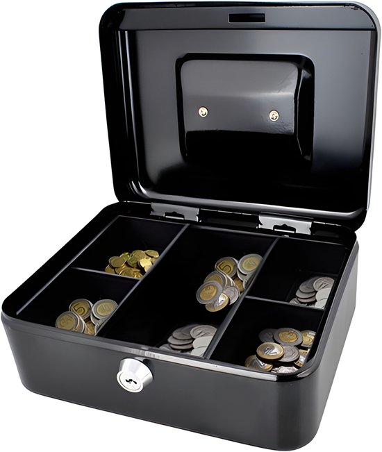 Malatec Geldkist met slot - zwart - PP/ijzer - 20 x 16 x 9 cm - geldbox - kluis/spaarpot - incl 2 sleutels