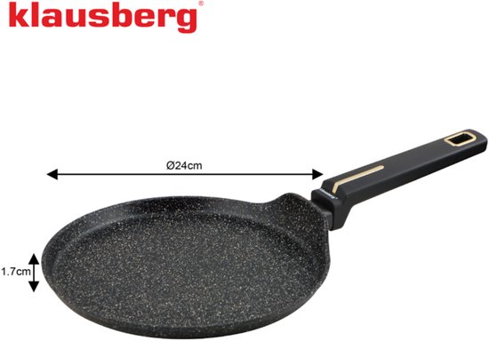 Klausberg KB-7964 Pannenkoekenpan | 24 cm | Marmer Anti-aanbaklaag | Geschikt voor Alle Kookzones Inclusief Inductie | Zwart | Crepepan |