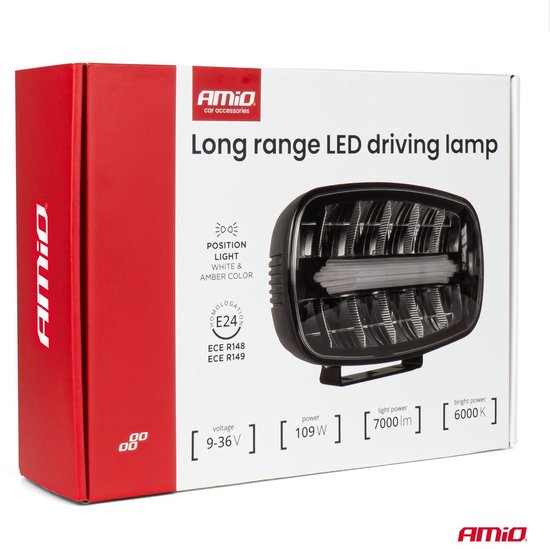 AMiO LED Werklicht Verstraler Ovaal 109W 12V-24V Lange-afstandslamp met Positielicht voor Vrachtwagen, Offroad, Bouw en Landbouw