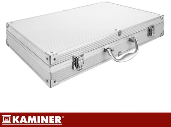 Kaminer Complete barbecue gereedschapset 26 delig met rvs grilltools, steakmessen, spiesen en aluminium opbergkoffer