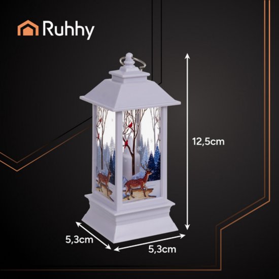 Ruhhy Kerstlantaarn - wit - 12 x 5 cm - kunststof - LED licht - lantaarn - kerst - kerstlicht