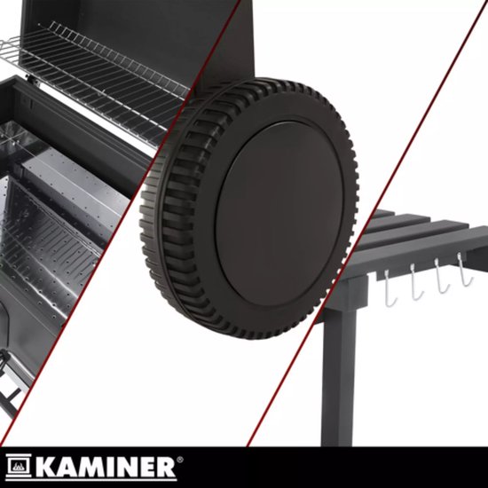 Kaminer Zwarte houtskool barbecue 116 x 70 x 110 cm met thermometer en zijtafel