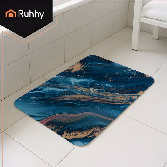 Ruhhy badmat 60x40 cm – marmerlook, absorberend, antislip