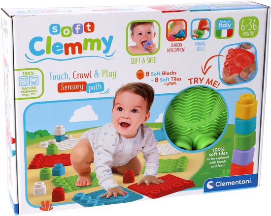 Clementoni Soft Clemmy - Sensory Path - Speelkleed - Baby Speelmat - Met Stapelblokken - 6-36 maanden