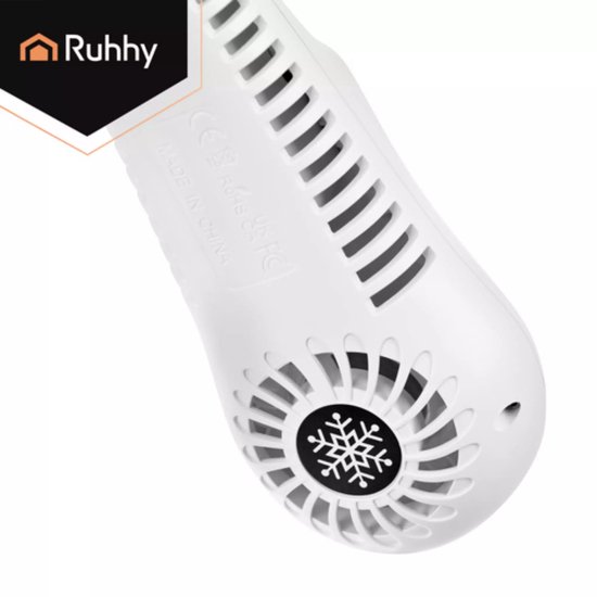 Ruhhy Draagbare nekventilator wit met goudkleurige accenten 5 standen USB C oplaadbaar