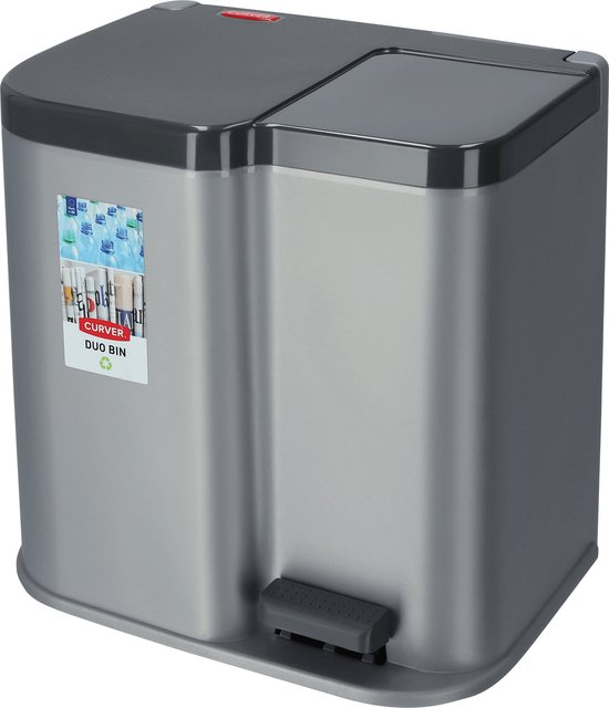 Curver Duo Pedaalemmer Prullenbak met Losse Binnenemmer - 15L + 6L - Grijs