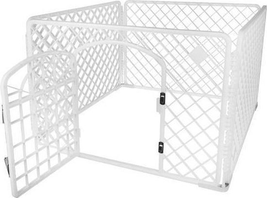 Hondenren - Puppyren - Box voor hond/puppy - Bench - Kooi - Ren - Wit - Transporteerbaar - Met poortje - 90X90X60CM + 3 gratis tennisballen voor honden