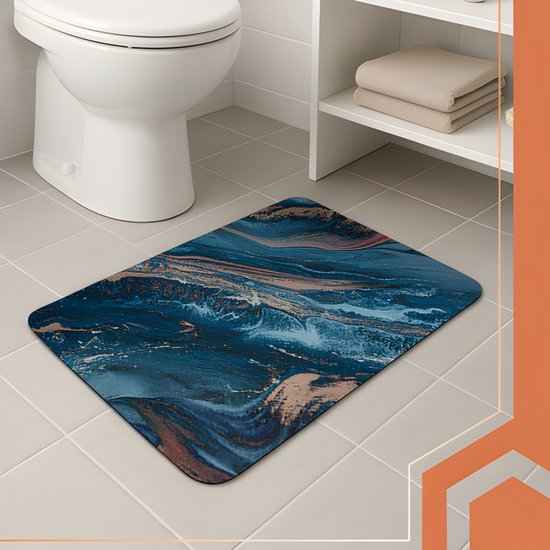 Ruhhy Badmat marmer - blauw - antislip - 80 x 50 cm - badkamer - douchemat - absorberend