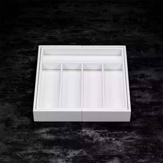 Kinghoff Bamboe Lade-organizer Wit - Uitschuifbaar (31-52 cm) - 7 Opbergvakken - Besteklade Opbergdoos - Natuurlijk Bamboe - Bestekla Organizer