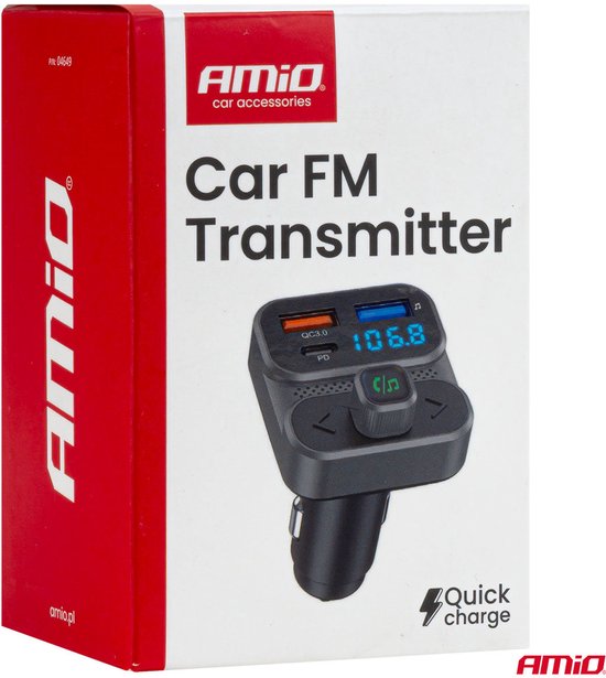 Car FM Transmitter – 2×USB-A en 1×USB-C – 12V/24V – Bluetooth – Handsfree Bellen en Snelladen