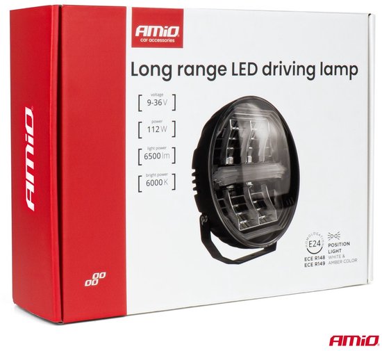 AMiO LED Werklicht Verstraler 112W 12V-24V Lange-afstandslamp met Positielicht voor Vrachtwagen, Offroad, Bouw en Landbouw