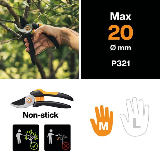 Fiskars Snoeischaar - P321 Bypass Takkenschaar - Maat M - Tuinschaar - Softgrip Handvat - Tuingereedschap