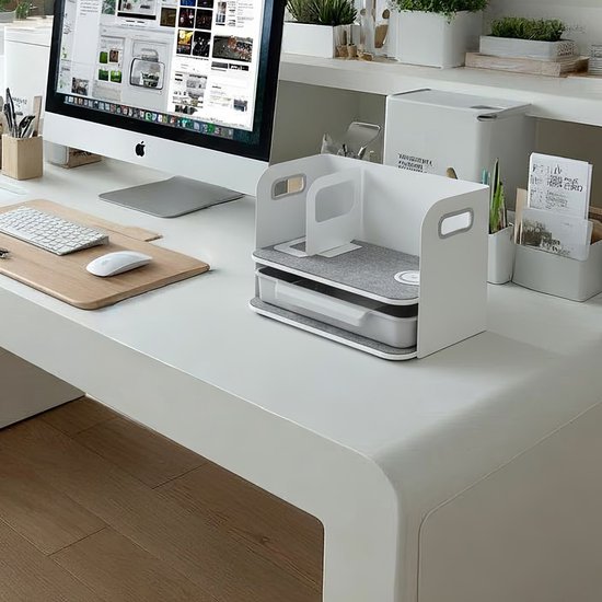 Ergo Office - reau-organizer met draadloze oplader | De en boekensteun voor kantoorbenodigdheden | Bureau-organizer Bureaublad tot 10 kg Wit