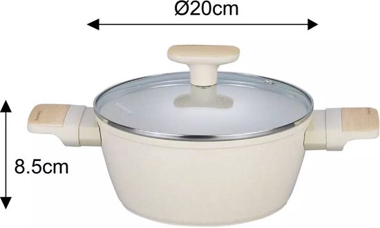 Klausberg 7833 - 12-delige Marmeren Pannenset in Beige - Compleet en Functioneel Kookgerei met Glazen Deksels