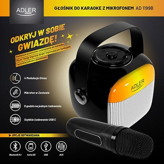 Dankzij de draagbare Bluetooth®-luidsprekers Adler AD 1199b Grijs