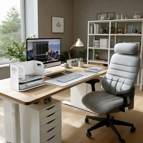 Ergo Office - Bureau-organizer met lade en boekensteun | Bureau-benodigdheden-organiser Bureaulade tot 10 kg Wit