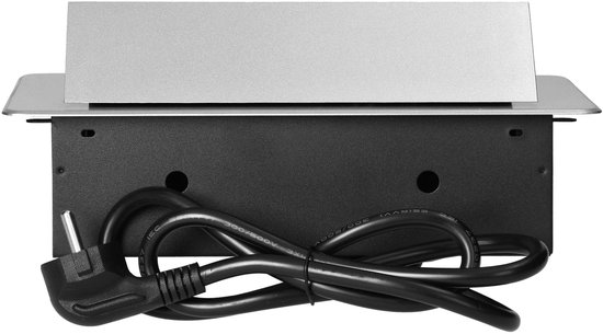 Pop up Stekkerdoos met 2 stopcontacten en USB-A & C - Inbouw Verdeelstekker met RVS afwerking - Stekkerblok met 1.5 meter kabel - Verdeeldoos voor max. 3680 Watt - Zilver