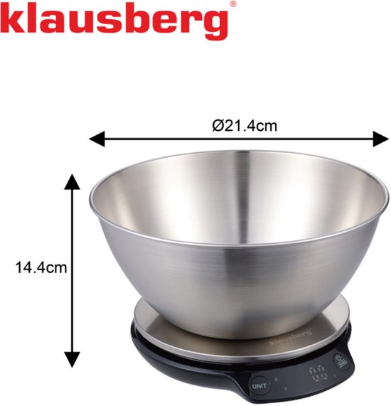 Klausberg KB-7939 Slimme Keukenweegschaal – 1,8L RVS Kom – Bluetooth & App – 5kg / 1g Precisie – LED Display