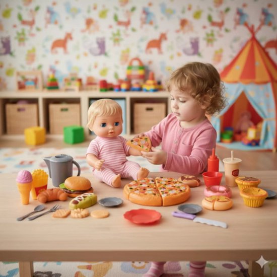 Ruhhy fastfood speelgoedset 42-delig – pizza, friet, hamburger en kookaccessoires voor kinderen
