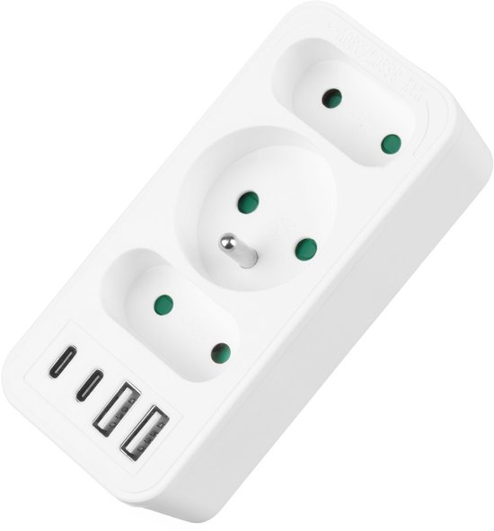 Maclean MCE248 F/W - Stekker - 3-voudige splitter 2x USB-A 2x USB-C - Wit