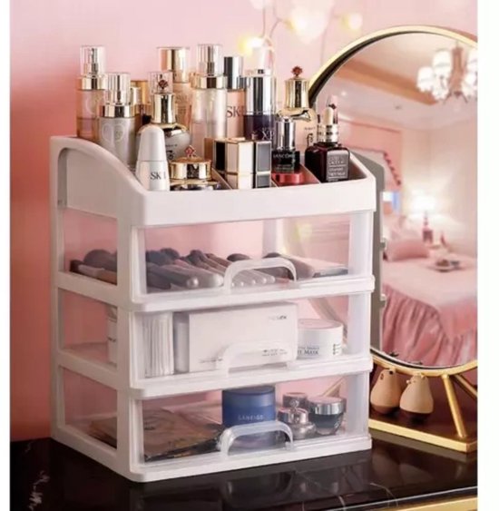 Soulima Make-up organizer - kunststof - transparant - 27 x 23 x 17 cm - incl 3 lades
