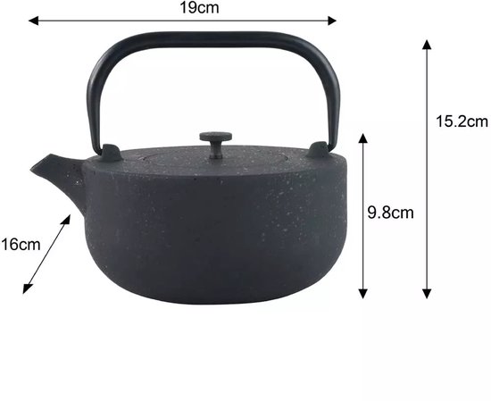 Kinghoff Gietijzeren Theepot met Filter - 1,1 Liter, Hoogwaardig RVS Filter, Comfortabele Handgreep, Traditioneel Design, Zwart -