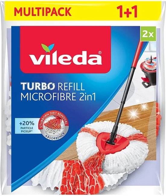 Vileda Turbo 2in1 Vervanging - Set van 2 - Geschikt voor alle centrifugesystemen van Vileda - +20% extra reinigingsvermogen - Voor alle vloeren