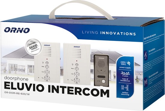 Single family doorphone, handset free, ELUVIO INTERCOM aluminium housing; surface mounted; wires 4+2; loudspeaker; additional button - gate control function; grey indoor unit