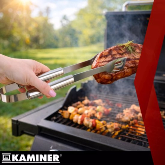 Kaminer Barbecue set met tang, spatel en borstel in stevige koffer voor tuin, camping en onderweg