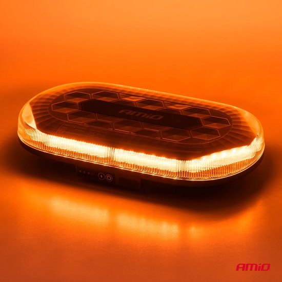 AMiO Oranje LED Batterij Zwaailicht Noodverlichting met Afstandsbediening en Dubbele Magneet 12/24V Oplaadbaar - ECE R65 en R10 gecertificeerd openbare weg