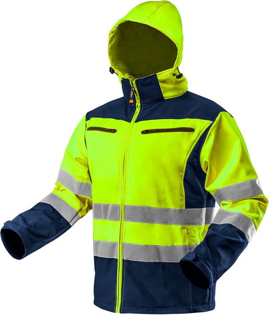 Neo Tools Hi-Vision Softshell Jas Flu Geel XXL/56 Donkere Stof Water En Wind Bestendig ISO 20471:2013 ISO 13688:2013