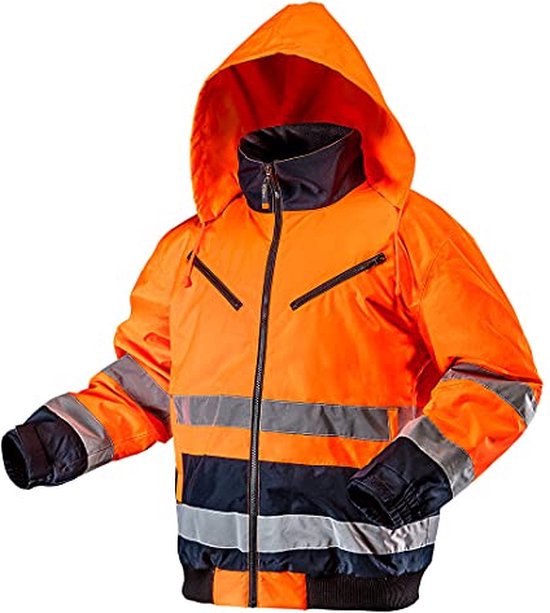 Neo Tools Hi-Vision Gevoerde Werk Jas Flu Oranje XL/54 Donkere Stof Water En Wind Bestendig ISO 20471:2013 ISO 13688:2013