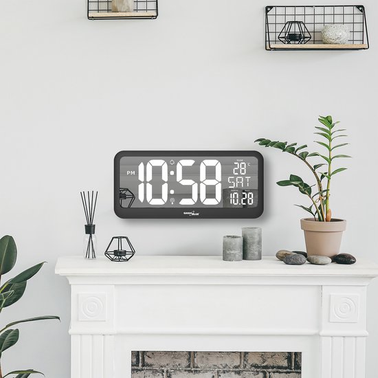 GreenBlue - Digitale klok met temperatuursensor LED display - 37x17cm